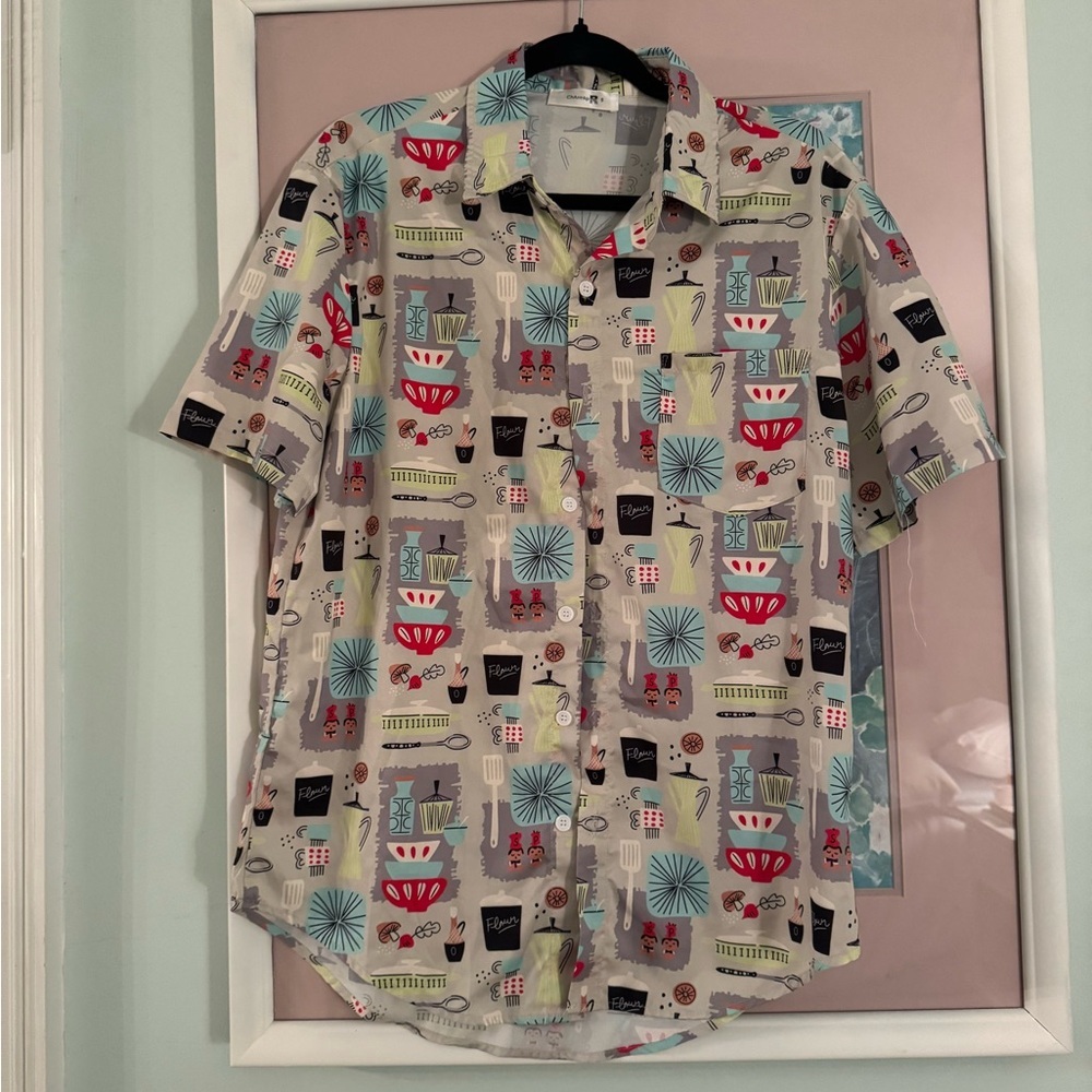 ChArmkpR  MCM Mens Shirt 60s Pattern Pyrex Mushrooms S&P Spatula Cook Chef